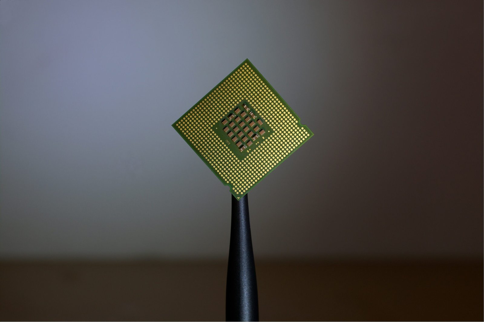 A close-up shot of a modern CPU chip.